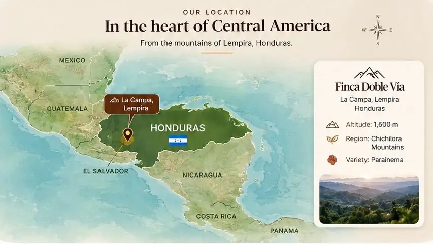 Map of Central America showing La Campa, Lempira, in western Honduras